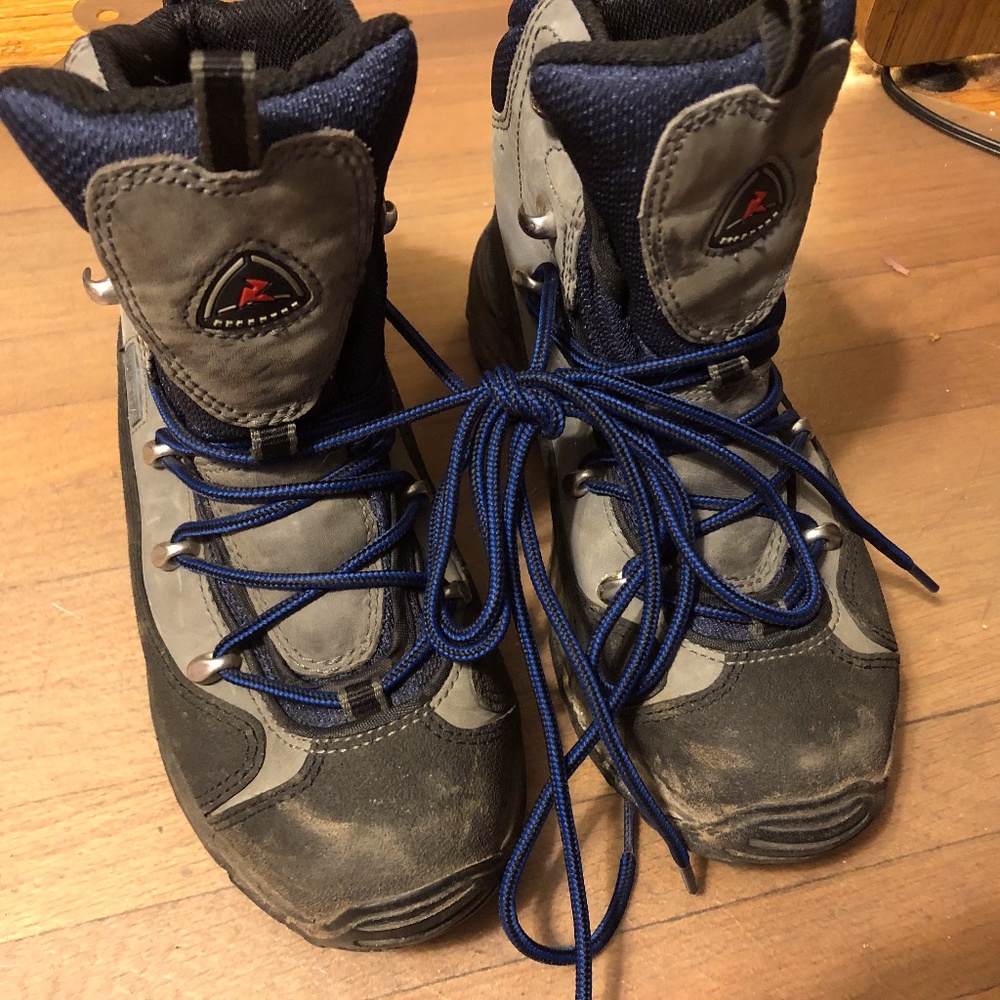 Brown, canvas with upper leather hiking boots.